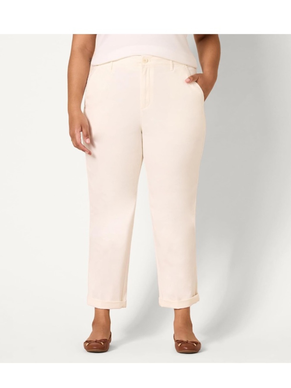 Womens High-Rise Regular-Fit Ankle-Length Tapered-Leg Pant, Eggshell White, 18 - Picture 2 of 5